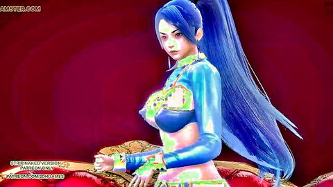 Sexy Kaisa KDA in revealing blue outfit, dancing seductively, 3D hentai MMD