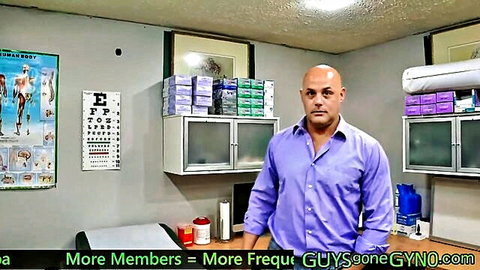 Johnny Cartel in NSFW BTS pre-employment physical, fit bald Latino man in open purple shirt
