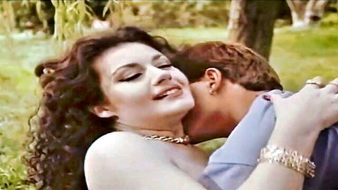 Jessica Rizzo topless embrace with lover outdoors in vintage porn