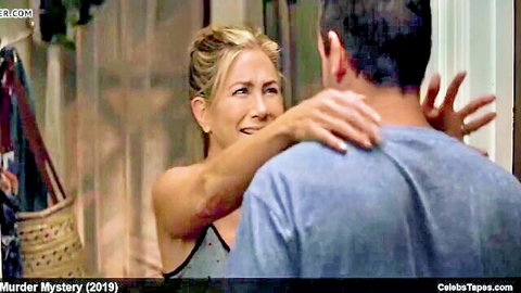 Jennifer Aniston sexy embrace with man in 2019 movie scene