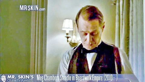 Meg Chambers Steedle Boardwalk Empire scene with suited man in vest looking down intently