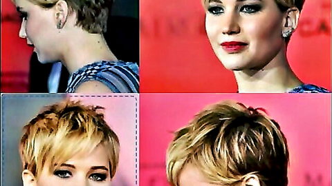 Short-haired blonde celebrity lookalike in sexy close-ups, tomboy style