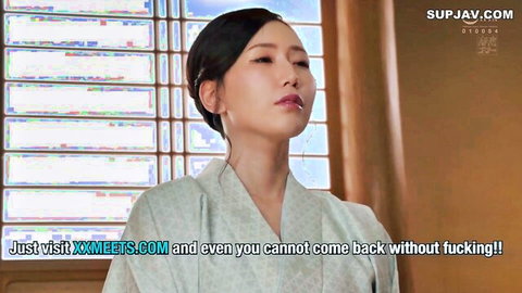 Seductive Japanese beauty in kimono teases with cleavage on SUPJAV