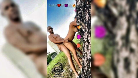 Balthazar returns: Bald black stud fucks light-skinned woman against tree outdoors