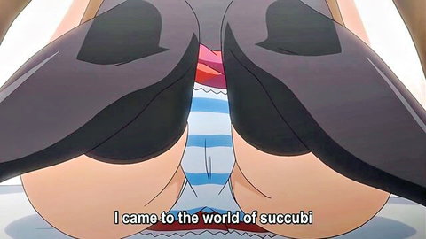 Hentai succubus babe spreads huge ass revealing pink shaved pussy in striped thigh-highs