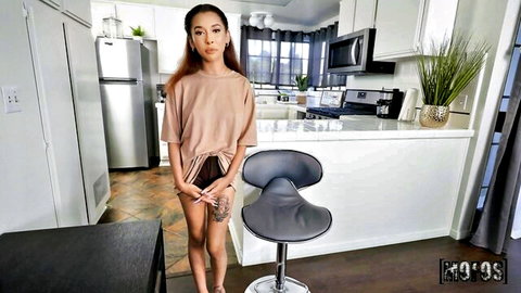 Slender Asian babe teases in open t-shirt with Charles Dera in stepdad fantasy