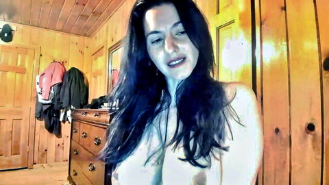 Buxom brunette MILF topless, teasing with deepthroat preview