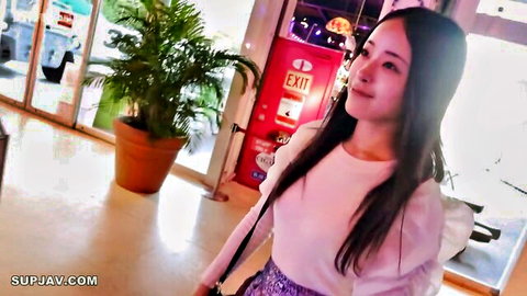 Asian amateur woman in pink top and purple skirt, face revealed