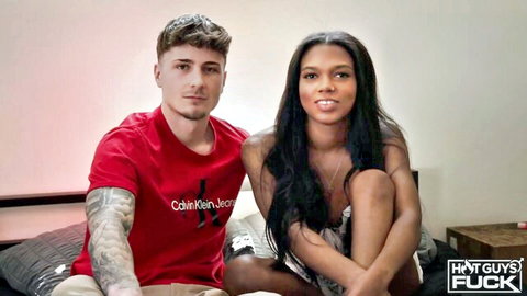 Black college girl and white buff jock in interracial preview