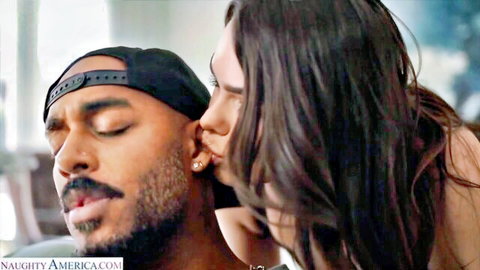 Ivy Ireland passionately kissing black man in Naughty America I Have a Wife scene