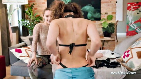Jullie and Medea in black harness lingerie and sheer top tease
