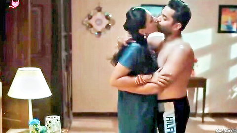 Hot Indian Bhabhi Merrid passionately kissing shirtless lover
