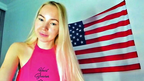 Blonde webcam model wowbarbie in pink heart breaker halter top
