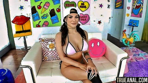 Aviana Violet in tiny white bikini, teasing anal pose