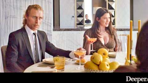 Mona Azar in low-cut dress at seductive dinner in Deeper video