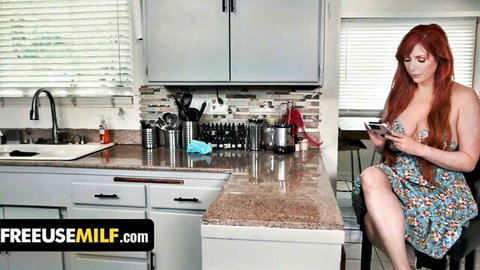 Buxom redhead MILF Lauren Phillips in low-cut floral dress, freeuse tease