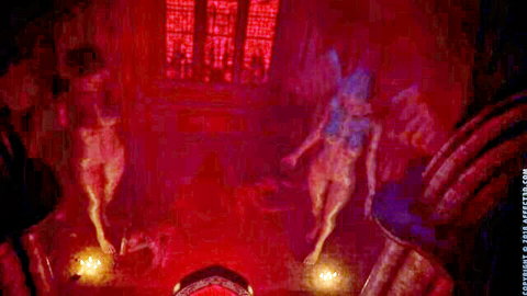 Ethereal 3D ghost women with big tits floating nude in red gothic cathedral