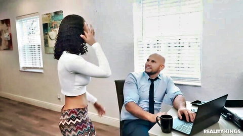 Lina Love in sexy crop top teases bald man in office, doggystyle preview