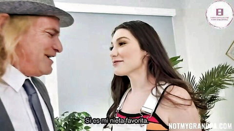 Lily Lou as seductive granddaughter chats with grandpa in office
