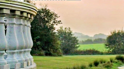 Nicole Berg in erotic Swedish outdoor scene with stone balustrade at sunset