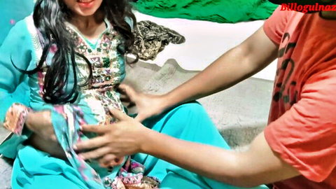 Pregnant Desi Indian woman in salwar kameez fondled by stepbrother