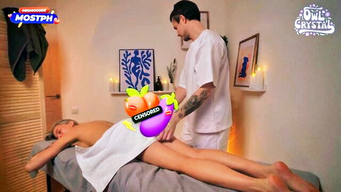 Masseur groping nude big ass babe during erotic massage in spa room