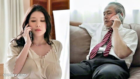 Hikaru Nagi in tense phone call with older man, JAV seduction scene