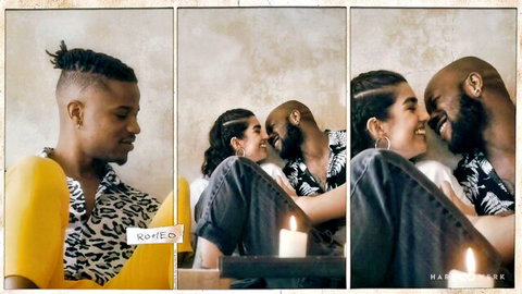 Luna Silver in artistic triptych embracing and kissing black men intimately