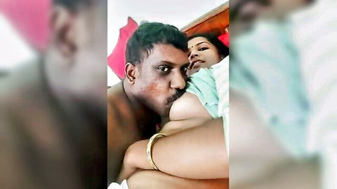 Mallu couple intimate hotel foreplay with breast kissing