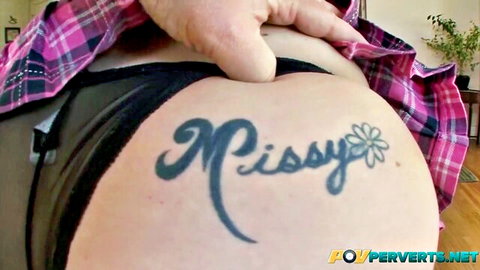 Missy Monroe blonde exposing huge tits in pink plaid skirt POV tease