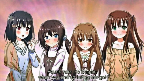 Cute petite anime sisters in sweaters, brother-sister hentai theme