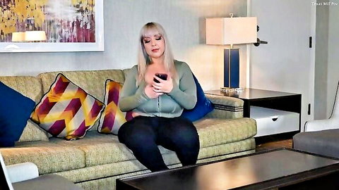 Angel Luv as busty blonde stepmom caught watching porn on phone