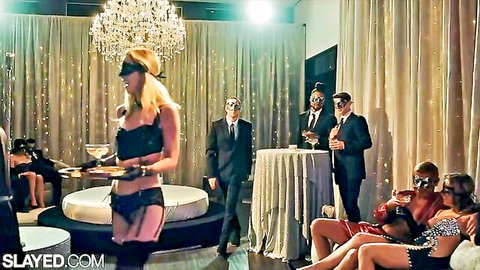 Vanna, Vicki & April in sexy lingerie at masked club party threesome
