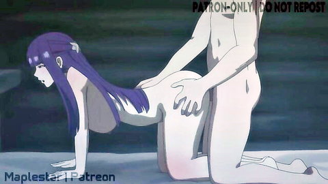 Anime hentai: Fern with long purple hair in doggy style sex with Stark, by Maplestar