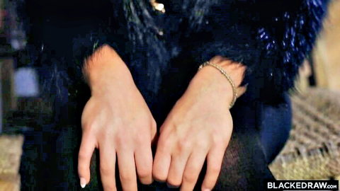 Juniper Ren's petite hands in black fur outfit, teasing close-up