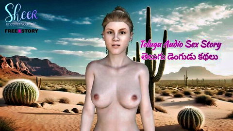Nude Telugu woman with medium breasts posing topless in desert
