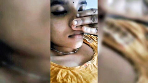 Mallu Indian girl close-up face during solo masturbation tease
