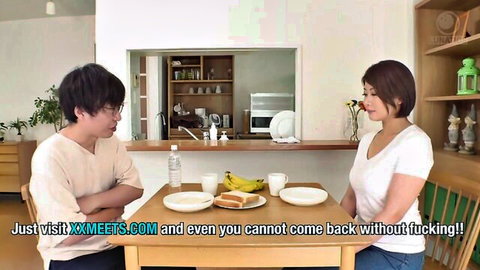 Oshikawa Yuuri flirts intimately at table with guy in JAV kitchen scene