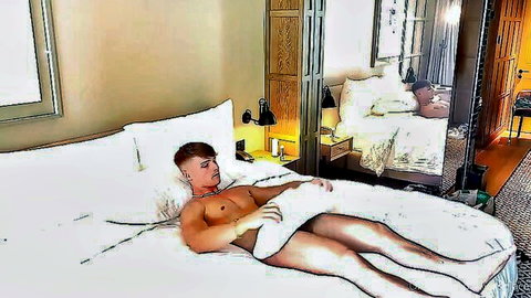 Cute twinks in bed, one rimming the other's exposed ass