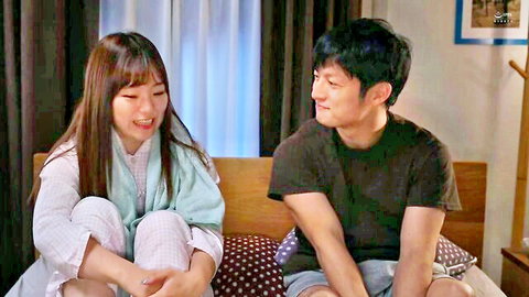 Blindfolded horny Asian MILF pleasured with toy by helper