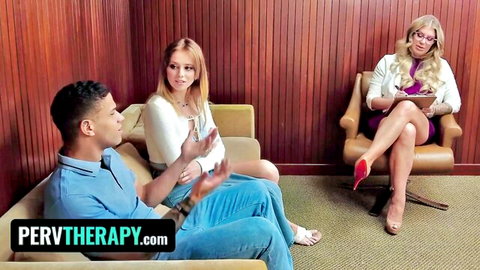 Blonde therapist and step-sister in pervy therapy session with young man
