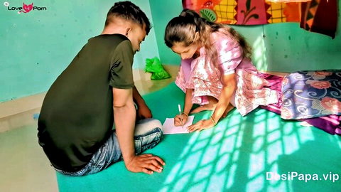 Sexy Indian wife in pink saree writes intimately as husband watches her big ass from behind in homemade video