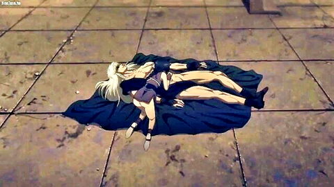 Anime white-haired girl embracing dark-haired girl in fanservice pose from Bastard!!