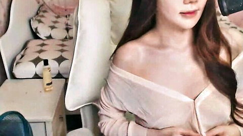 Minha in off-shoulder top, long hair, seductive upper body pose