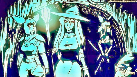 Derpixon FandelTales hentai art with sexy fantasy warriors and mage in revealing armor