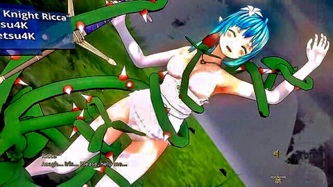 Elf girl Rikka bound by horny green plant tentacles in 3D hentai