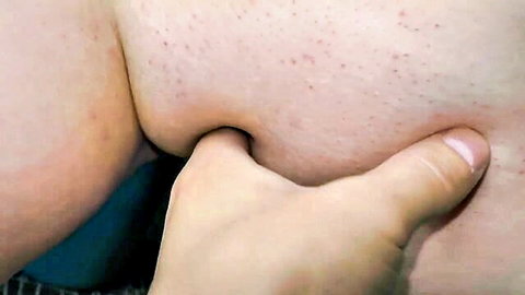 Amateur close-up of man groping pale freckled teen's breast, first time taboo play