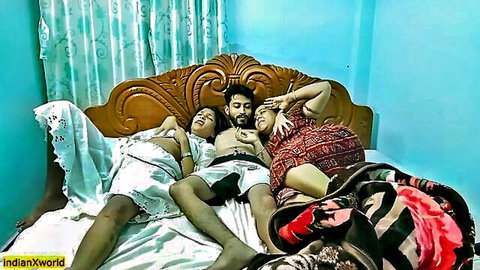 Hot Indian threesome with shared boyfriend in steamy group sex embrace