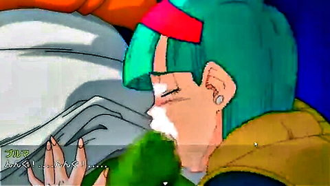 Bulma giving blowjob to green-skinned alien in Dragon Ball hentai scene