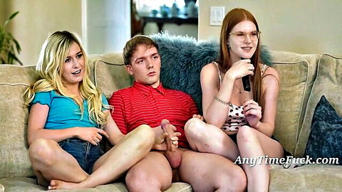 Jane Rogers and Minxx Marley in casual free use threesome with exposed cock